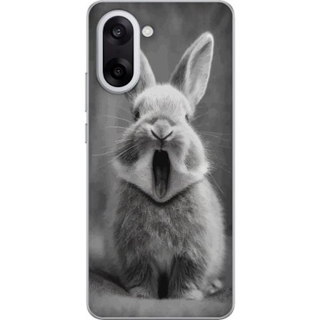 OnePlus Nord CE5 Gennemsigtig cover Bedårende sort-hvid kanin sidder forfra med åben mund som om den gaber, hvilket skaber et charmerende og sjovt u