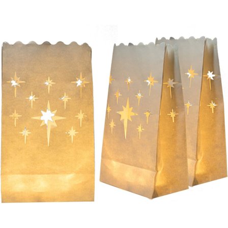 50 stk. hvide lysposer, opgraderede fugtbestandige lysposer, stjernedesign lysdekorationer til bryllup, fest, halloween, thanksgiving, jul