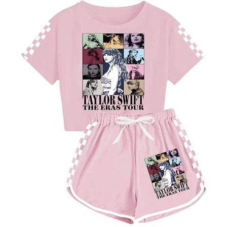 Lasten Taylor Swift The Eras Tour -kesä T-paita Topit Shortsit Setti Tytöt PJs Loungewear Verrypuku Asut [DM] Pinkki Pink 13-14 Years