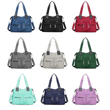 Multi Stor Kapacitet Vandtæt Lomme Nylon Taske Dame Tote Skuldertaske 100% Ny