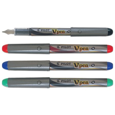 PILOT Reservoarpenna, V-Pen, reservoarpenna, mediumspets, 0,4 mm spets, grå pennkropp, rött bläck - Lyreco - Kontorsmaterial - Pennor - 