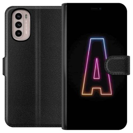 Kompatibel Tegnebogsetui til Motorola Motorola Moto G31 Minimalistisk neonbogstav A i regnbuefarvet lys mod sort baggrund i moderne typografisk stil