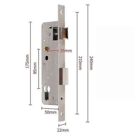 Dørlås i rustfrit stål og aluminium, universal karm-mortise lås, sikkerhedsdørlås til yderdør, hjem