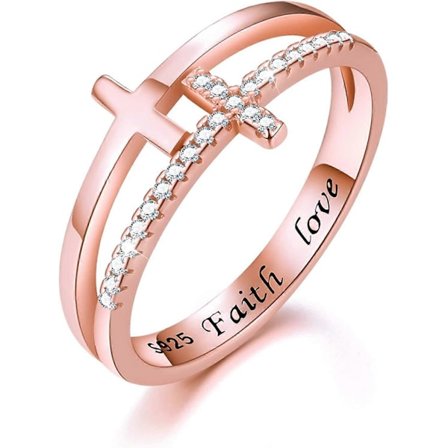 18K Guldförgylld 925 Sterling Silver Ring Kubisk Zirkonia Dubbla Korsringar Simulerad Diamant CZ Ringar Presenter till Kvinnor Flickor Mamma Mor Fru 