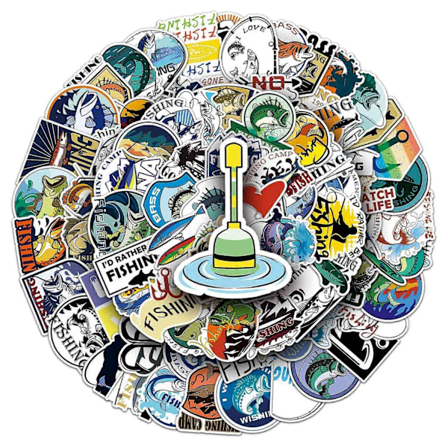 100-delt fiskeklistermærkesæt vandtætte PVC-klistermærker til bærbar computer, camping osv. - WELLNGS