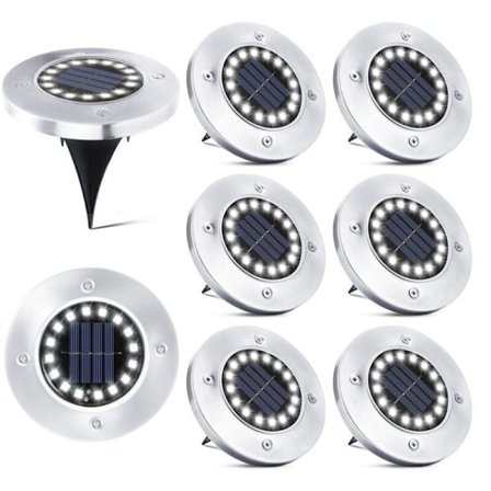 16 LED Solarlampor Utomhus - 8 Stycken Solar Spotlight Trädgård Vattentät Golvlampa för Gångväg Uteplats Trädgård Underjordisk Infälld Gräsmatta 