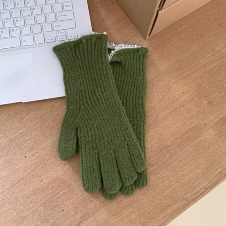 Vihreät, naisten lämpimät kosketuskangas-hanskat irrotettavalla neulemansetilla