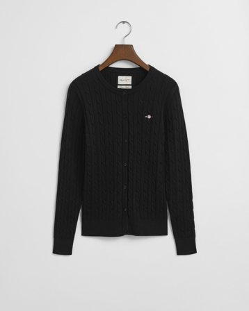 GANT Damen Strickjacke aus Stretch-Baumwolle mit Zopfmuster (L) Schwarz Grau