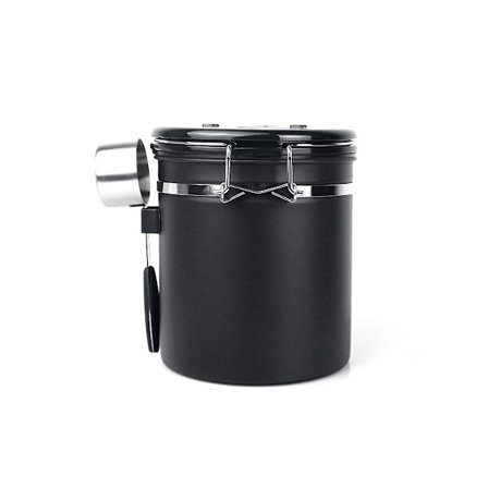 Lufttett krukke for kaffebønner i 304 rustfritt stål, te, tørket frukt, oppbevaringskrukke med skje, 1,2 L