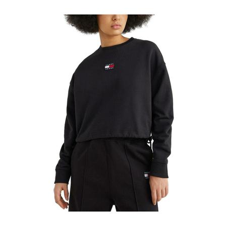 Tommy Jeans, Crop Badge sweatshirt Zwart, Dames, Maat:S