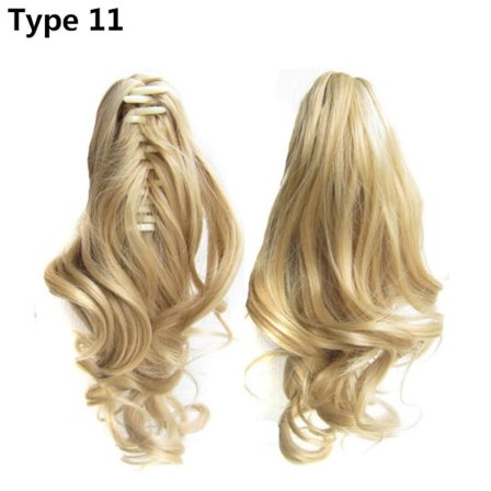 Lang krøllet syntetisk klo klips på hestehale hår parykk Extensions