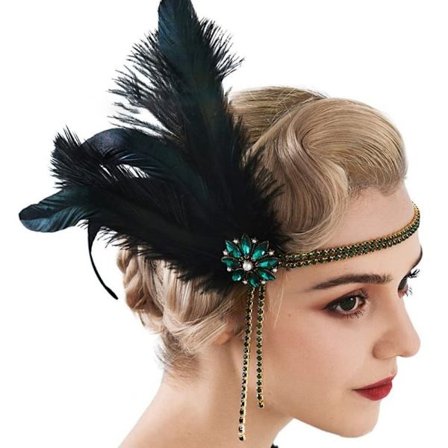 Feather Hair Band Flapper Pandebånd GRØN