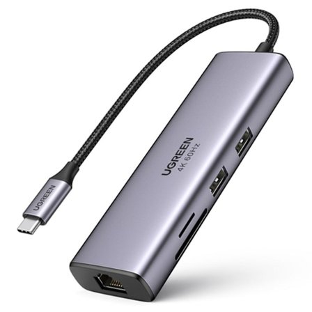 UGREEN 7-i-1 USB-C til USB-A/HDMI/SD/TF/PD/Ethernet RJ45-adapter