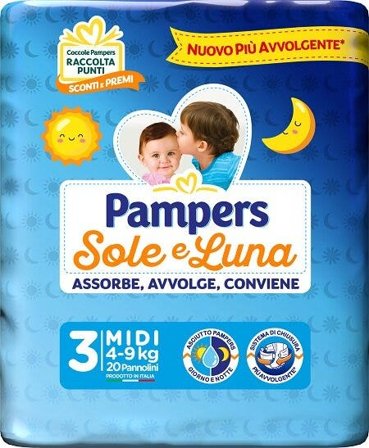 Pampers Sole Luna Pannolini Taglia 3 Midi (4-9 kg) 20 Pezzi