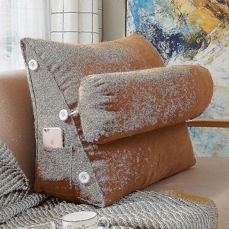 Lesepute Sengekile Stor Voksen Ryggstøttepute Med Lommer Kamelfarge 45X22X50 hodestøtte