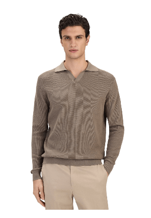 John Henric Cotton Texture Knitted L/s Polo Sweater (pavel) Tröjor Herr Brun L