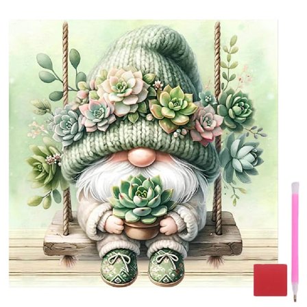 Gnome Diamant Kunst Sæt til Voksne, Gnome Sukkulenter Diamant Maleri Sæt til Voksne Begyndere, DIY Fuld Drill Diamant Prik Maleri til 