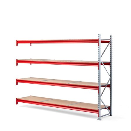 Widespan shelving TOUGH, add-on unit, 2000x2750x600 mm, 4 wooden shelves