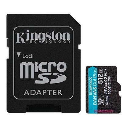 Kingston Canvas Go! Plus 512GB microSD-kort, UHS-I, U3, V30, A2, inkludert SD-adapter