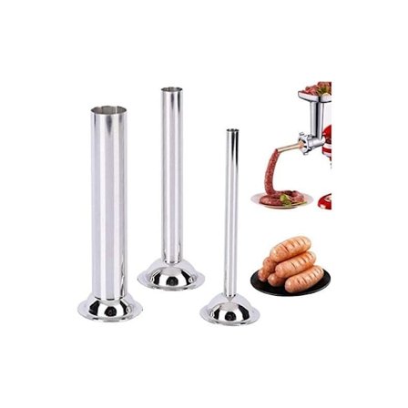 3 Pølsestopper-rør i rustfrit stål til manuel kødhakker - Kompatibel med KitchenAid