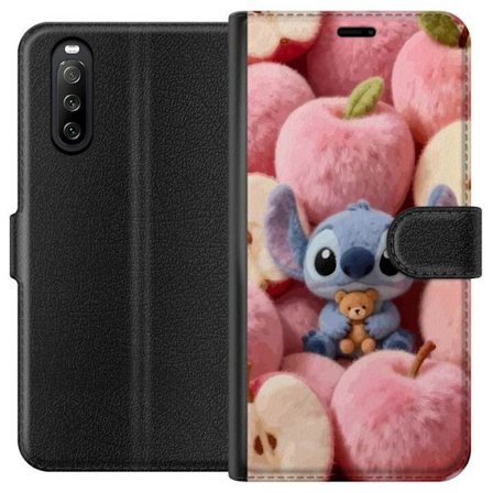 Kompatibel Tegnebogsetui til Sony Xperia 10 III Stitch blandt lyserøde fluffy æbler med teddy og sød kawaii-æstetik