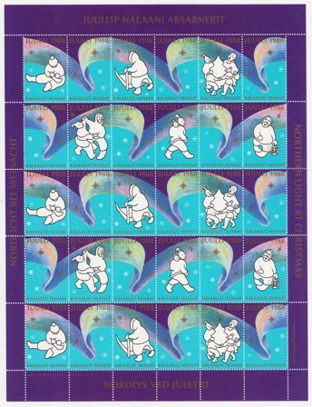Grønland - julmärkeark 1988 - Utakket øvre marginal - Ubrugt eller foldet