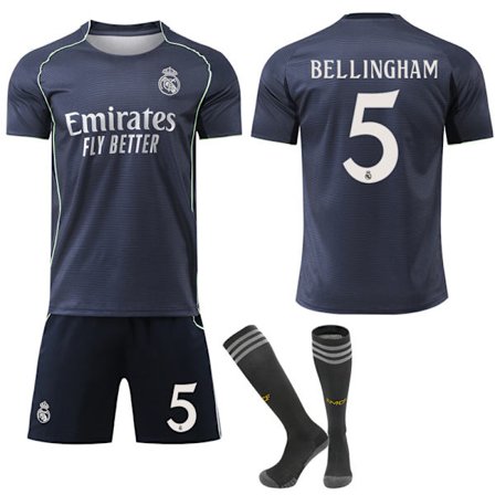 2025-2026 Real Madrid Uuden kauden vieraspaita lapsille ja aikuisille, jalkapallopaita-setti sukilla No.5 Bellingham-XF25-