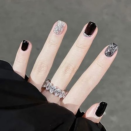 24 st Press-on Naglar Korta, Kvadratiska Falska Naglar, Nattälvor Falska Naglar Glansig Design, Fulltäckande Akryl Franska Kista Naglar Limma på 