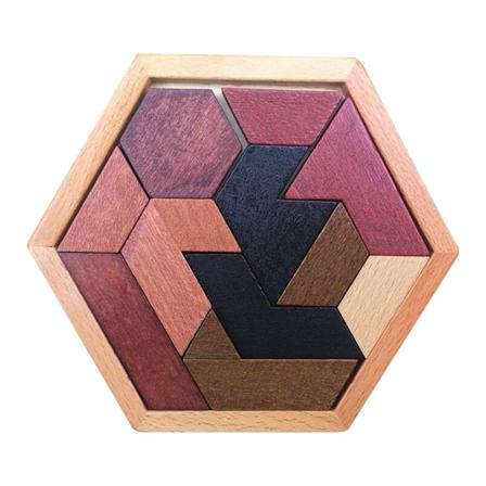 Puinen Heksagoninen Tangram-Palapeli Aivopeli Lasten Koulutuslelu Lahja Lelut Beech Log Color Frame Shaped C...