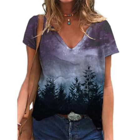 Kortärmad T-shirt För Kvinnor Med Blommiga Printed Toppar