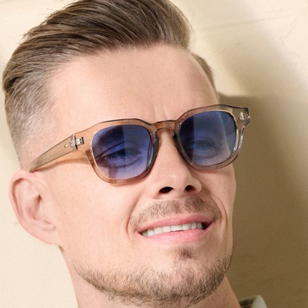 Lunettes de soleil géométriques à monture dégradée bleue et transparente pour hommes - Lunettes de soleil polarisantes