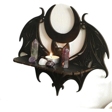 Svart treutstillingshylle – Gotisk flaggermus veggmontert hylle & Halloween-dekorasjon_TF_TF