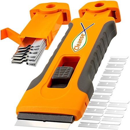 2025 Senaste Modell Multifunktionell Ugnsskrapa Repfri med 10 Extra Blad & Inbyggd Förvaring – Ergonomisk Häll- & Glasskrapa