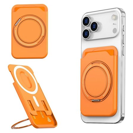 Magnetic Card Holder for Mobile Phone with Ring Stand - Orange