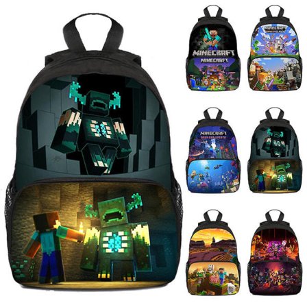 Minecraft Print Kids Backpack Students School Bag Book Bags Travel Backpack för pojkar flickor[HK] D