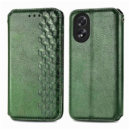 Oppo A38 4G/A18 4G Magneettikotelo, kohokuvioitu vinoneliökuvio, lompakkopuhelimen suojus