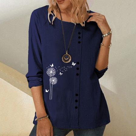 Långärmad T-shirt För Kvinnor Med Rund Hals