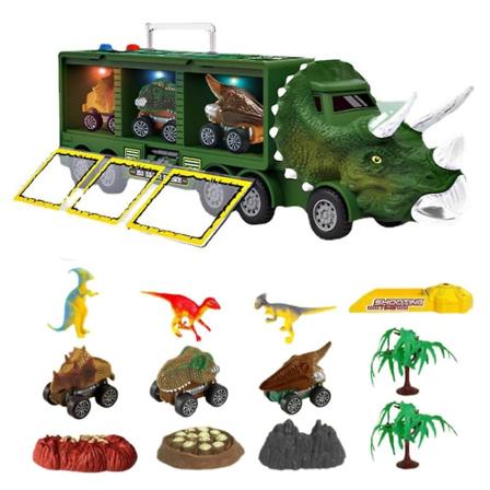Dinosaurie-förvaringsbil leksaksset Triceratops transportbil med musik och ljus transport dra tillbaka bilar lekset barn present