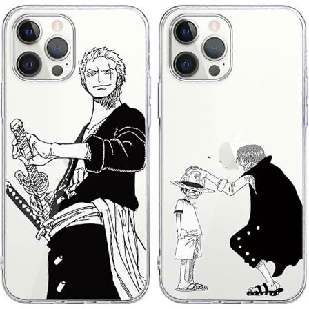 2 stk. Etui til iPhone 12 Pro/iPhone 12 6.1'', Anime One Piece Luffy Zoro Manga Design Mønster Klar Etui Cover Blød Stødsikker TPU Bumper til iPhon