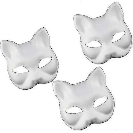 3 stk. Katte Masker Hvidt Papir Blank Håndmalet Ansigtsmasker Diy Umalet Dyr Halve Ansigtsmasker Til Fødselsdagsfest Favoriserer A