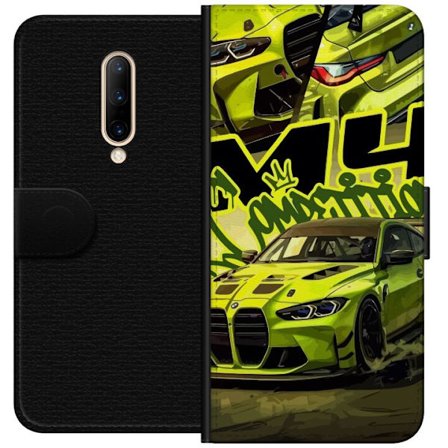 Kompatibel Tegnebogsetui til OnePlus 7 Pro Bluey-familien i glad tegnestil med blomsterbaggrund og legende farvepalet