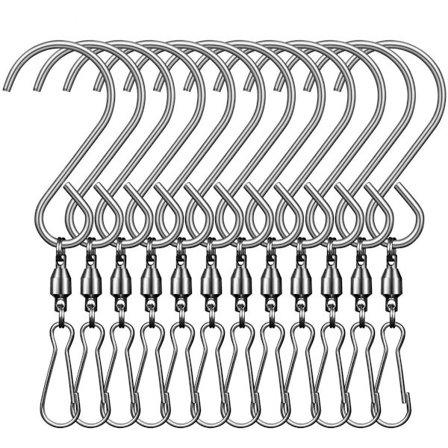 12-pak drejelige krogclips, 360 graders rotation, til ophængning af planter, vindspil, fuglefoderautomater, krystalspinnere, fuglebure, sølv