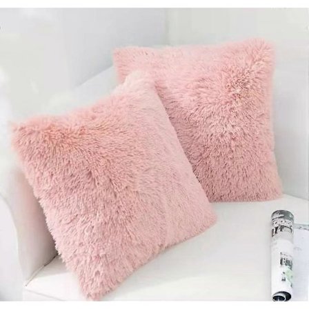 Sæt med 2 bløde, plysagtige pelskudebetræk, firkantede dekorative puder til stue, sofa, soveværelse, bil, 45x45, pink