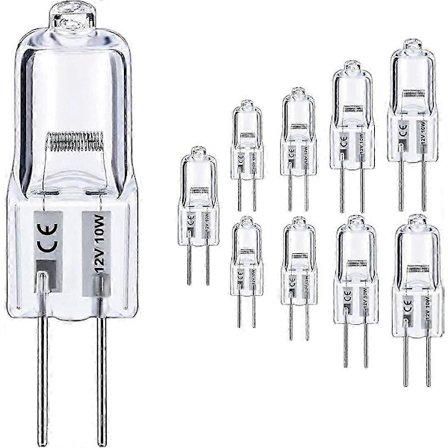 G4 Glödlampa, 10-pack Halogen G4 12V 10W med G4 Bi-pin Sockel, Hög Effekt G4 Lampa 12V 150LM 3000 Timmar Lång Livslängd, G4 Dimbar, CRI100 & 28 