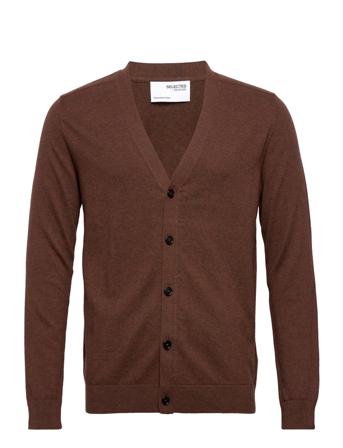 Slhberg Ls Knit V-Neck Cardigan B Ex Brown Selected Homme