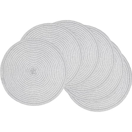 Plastunderlägg, Runda Flätade Underlägg Set om 6, Polypropen, Tvättbara, Värmebeständiga, för Kök, Matbord, Fester, Bröllop