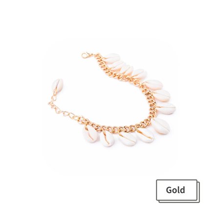 Guld Snäckskal Tofs Fotlänk Kvinnor Justerbar Naturlig Beige Snäckskalsarmband Boho Glamorös Strandfest Fotledssmycken~03414
