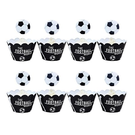 48 stk. cupcake-pynt til barn - fotballkakeomslag - cupcake-pynt - fotballstekekopper