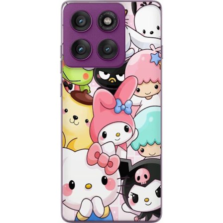 Kompatibelt Mobildeksel til Motorola Edge 60 Pro Tett mønster av søte figurer med store øyne i ulike farger og uttrykk med LABUBU-tekst