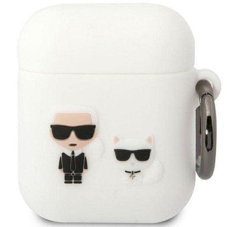 Karl Lagerfeld KLACA2SILKCW AirPods 1/2 cover hvid/hvid Silikone Karl & Choupette